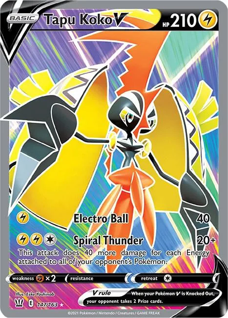 Tapu Koko V Full Art #147/163 Holofoil Pokémon card from Battle Styles