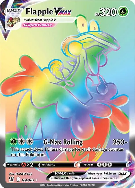 Flapple VMAX Secret Rare #164/163 Holofoil Pokémon card from Battle Styles