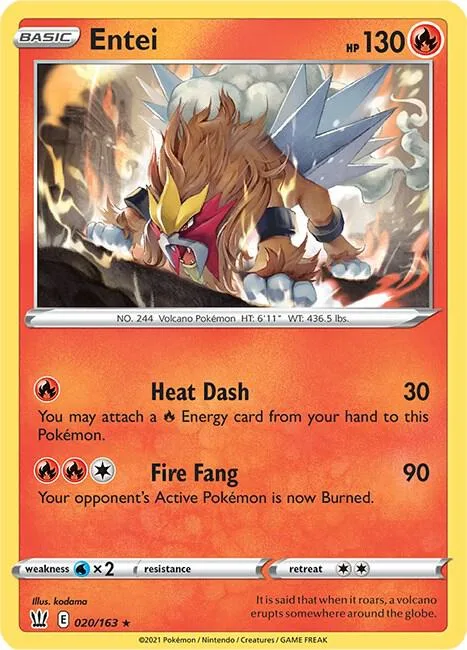 Entei #020/163 Reverse Holofoil Pokémon card from Battle Styles
