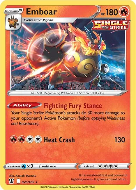 Emboar #025/163 Holofoil Pokémon card from Battle Styles