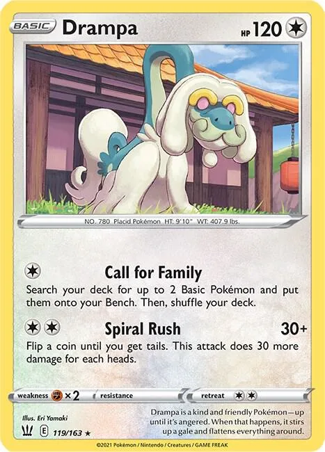 Drampa #119/163 Reverse Holofoil Pokémon card from Battle Styles