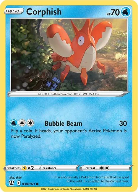 Corphish #038/163 Reverse Holofoil Pokémon card from Battle Styles