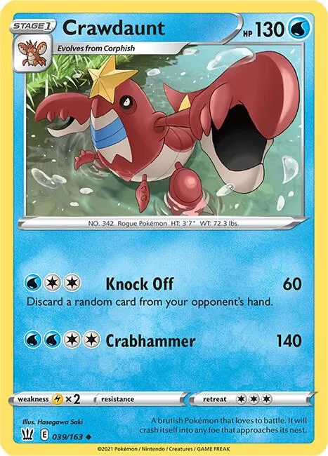 Crawdaunt #039/163 Reverse Holofoil Pokémon card from Battle Styles
