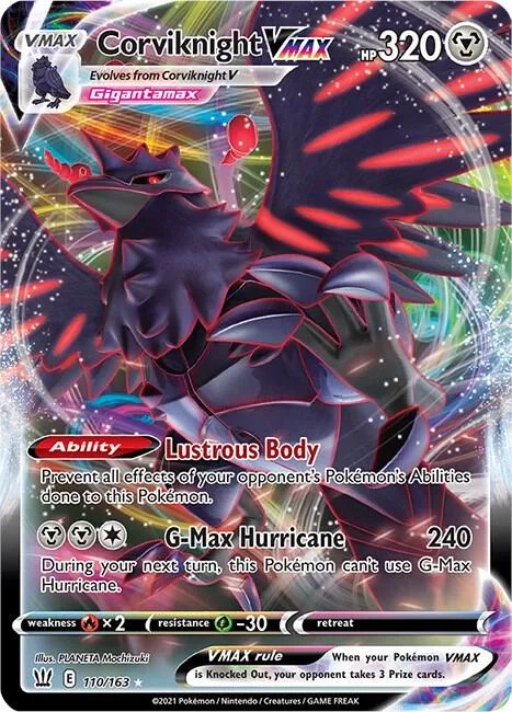 Corviknight VMAX #110/163 Holofoil Pokémon card from Battle Styles