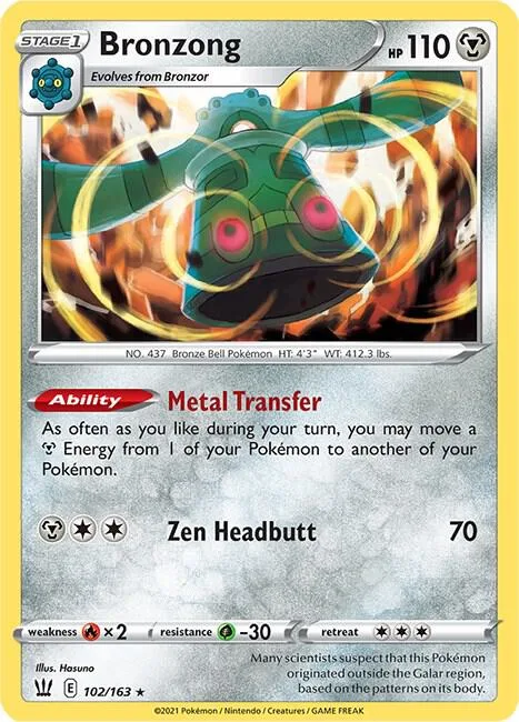 Bronzong #102/163 Holofoil Pokémon card from Battle Styles