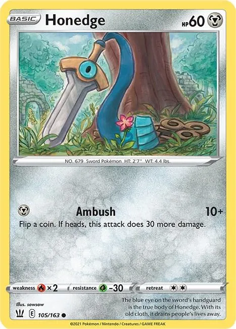 Honedge #105/163 Pokémon card from Battle Styles