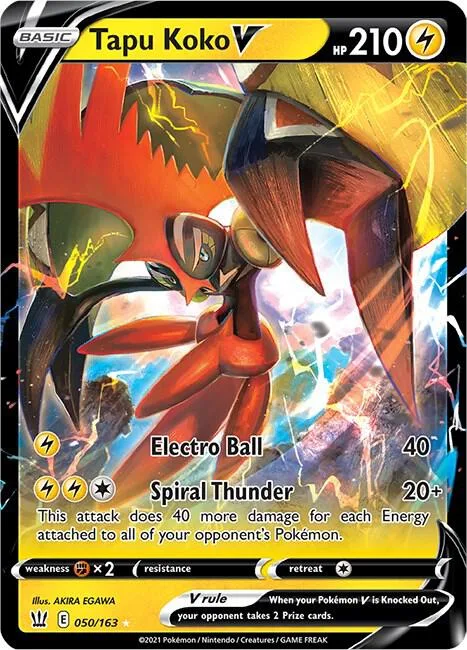 Tapu Koko V #050/163 Holofoil Pokémon card from Battle Styles