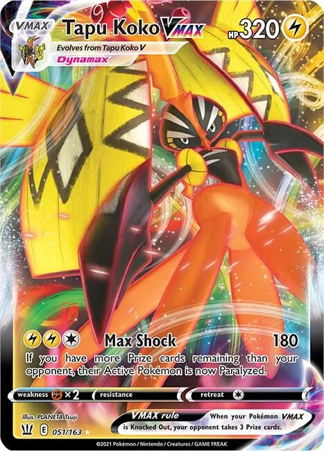 Tapu Koko VMAX #051/163 Holofoil Pokémon card from Battle Styles