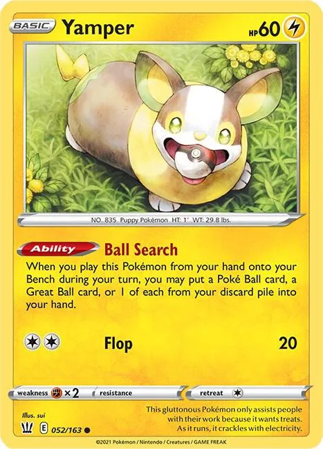 Yamper #052/163 Reverse Holofoil Pokémon card from Battle Styles
