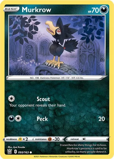 Murkrow #093/163 Reverse Holofoil Pokémon card from Battle Styles