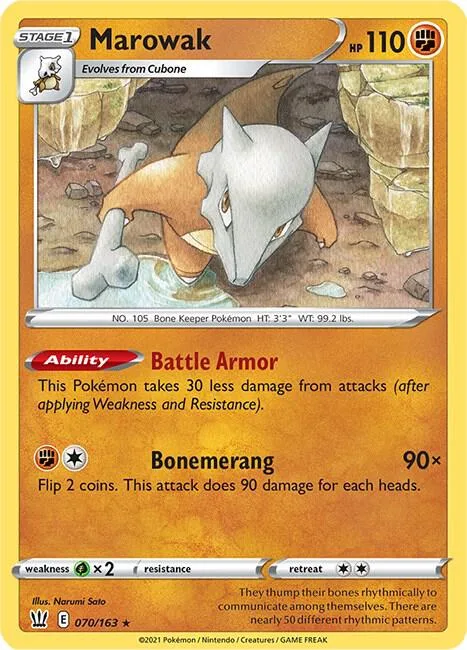 Marowak #070/163 Reverse Holofoil Pokémon card from Battle Styles