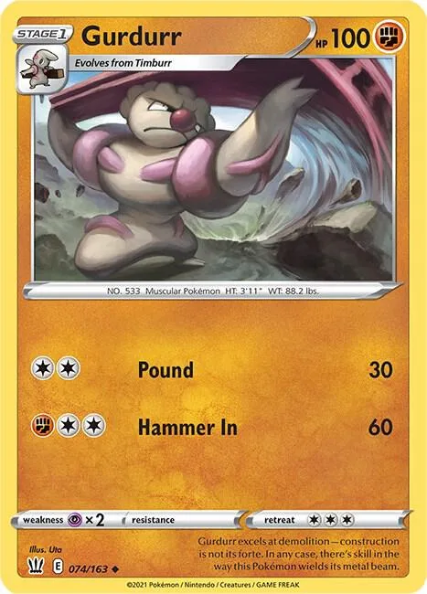 Gurdurr #074/163 Reverse Holofoil Pokémon card from Battle Styles
