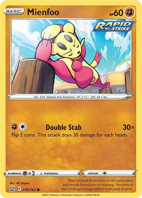 Mienfoo #076/163 Pokémon card from Battle Styles