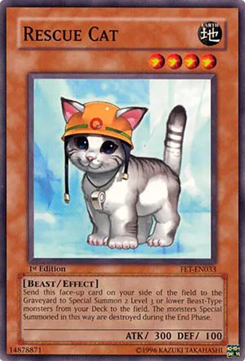 Rescue Cat FET-EN033 1st Edition Yu-Gi-Oh card from Flaming Eternity