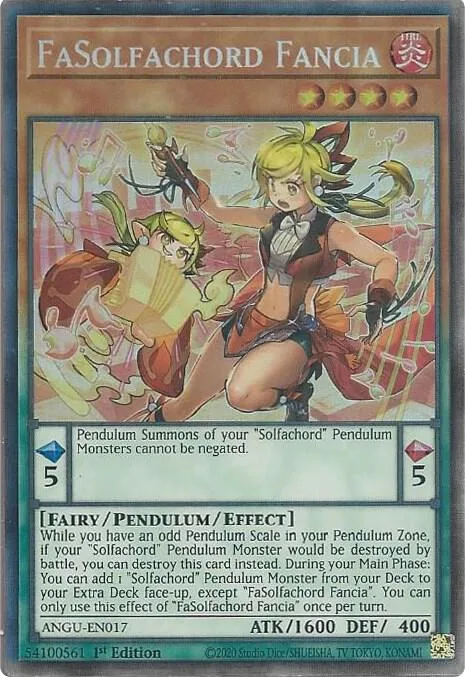 FaSolfachord Fancia Collector's Rare ANGU-EN017 Yu-Gi-Oh card from Ancient Guardians