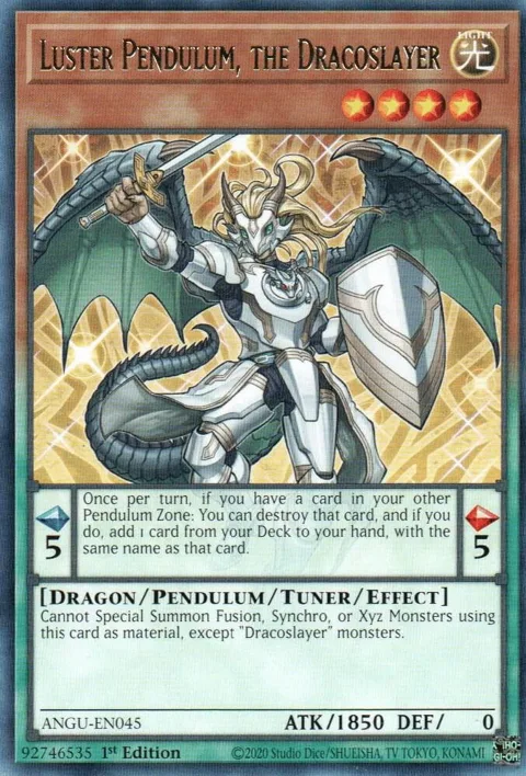 Luster Pendulum, the Dracoslayer ANGU-EN045 Yu-Gi-Oh card from Ancient Guardians