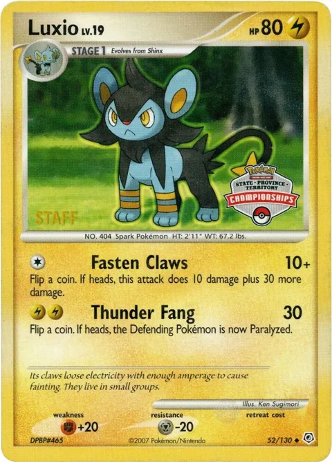 Luxio - 52/130 State Championships [Staff] #052/130 Pokémon card from League & Championship Cards