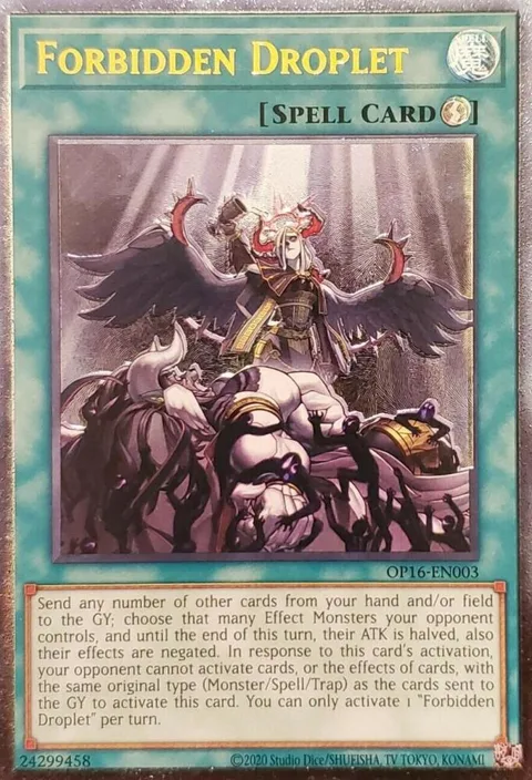 Forbidden Droplet Ultimate Rare OP16-EN003 Yu-Gi-Oh card from OTS Tournament Pack 16