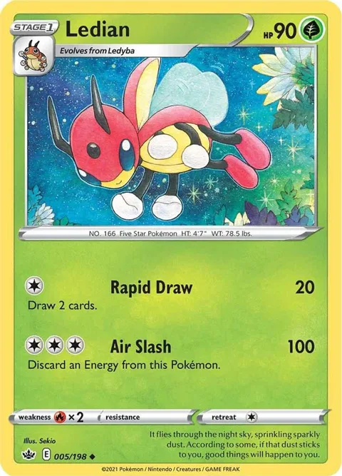Ledian #005/198 Reverse Holofoil Pokémon card from Chilling Reign