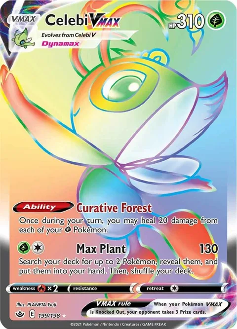 Celebi VMAX Secret Rare #199/198 Holofoil Pokémon card from Chilling Reign