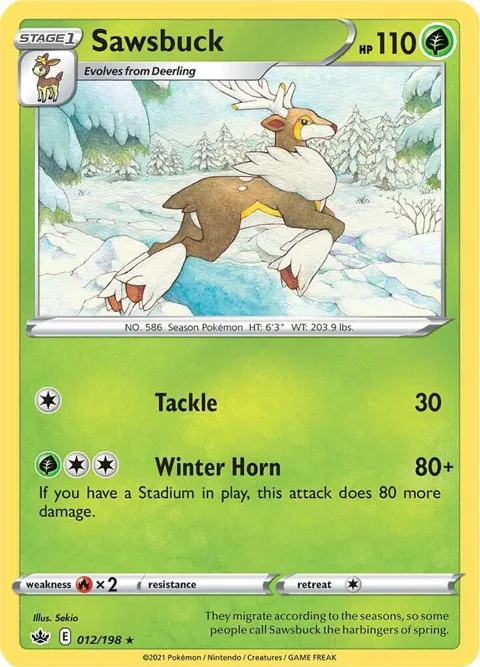 Sawsbuck #012/198 Reverse Holofoil Pokémon card from Chilling Reign