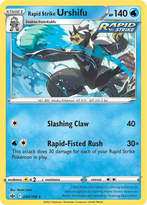 Rapid Strike Urshifu #044/198 Reverse Holofoil Pokémon card from Chilling Reign