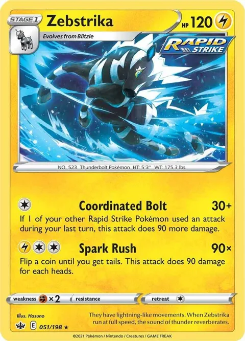 Zebstrika #051/198 Reverse Holofoil Pokémon card from Chilling Reign