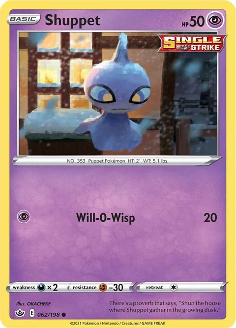Shuppet #062/198 Reverse Holofoil Pokémon card from Chilling Reign