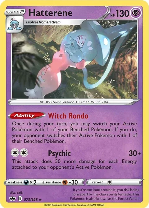 Hatterene #073/198 Reverse Holofoil Pokémon card from Chilling Reign