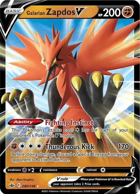Galarian Zapdos V #080/198 Holofoil Pokémon card from Chilling Reign