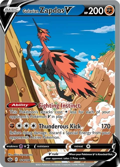 Galarian Zapdos V Alt Art #174/198 Holofoil Pokémon card from Chilling Reign