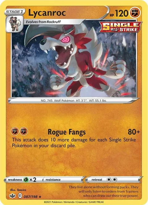 Lycanroc #087/198 Holofoil Pokémon card from Chilling Reign