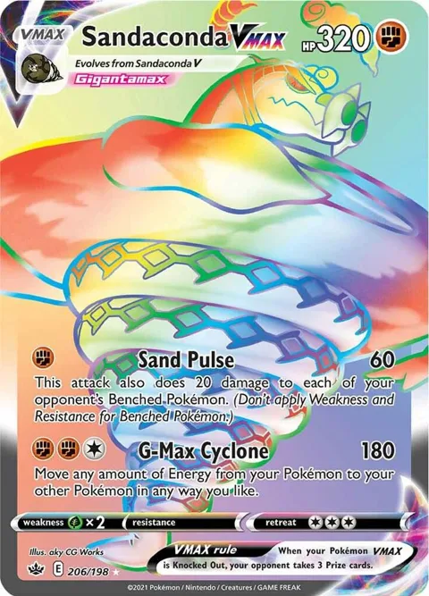 Sandaconda VMAX Secret Rare #206/198 Holofoil Pokémon card from Chilling Reign
