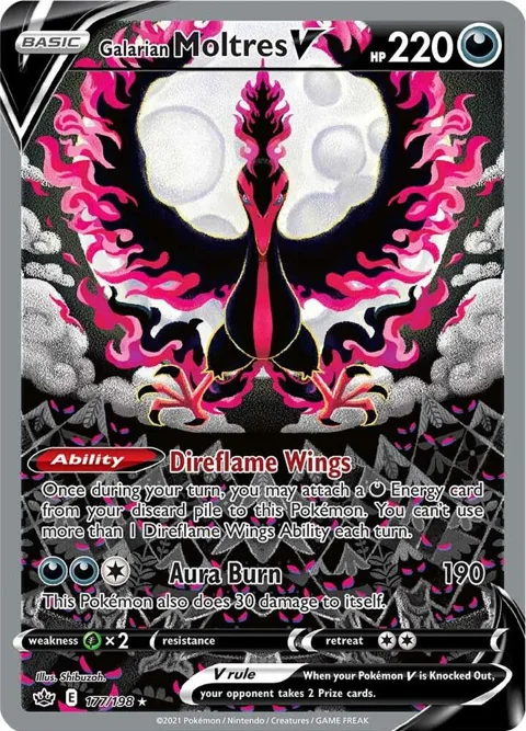 Galarian Moltres V Alt Art #177/198 Holofoil Pokémon card from Chilling Reign