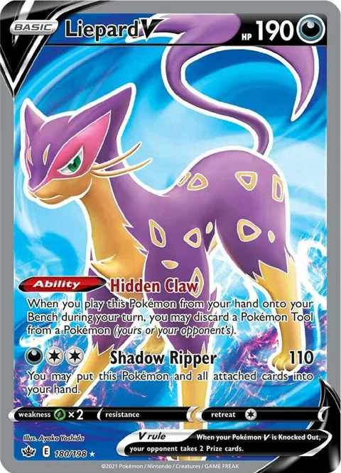 Liepard V Full Art #180/198 Holofoil Pokémon card from Chilling Reign
