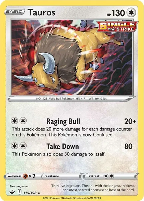 Tauros #115/198 Reverse Holofoil Pokémon card from Chilling Reign