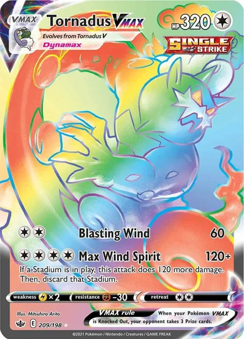 Tornadus VMAX Secret Rare #209/198 Holofoil Pokémon card from Chilling Reign