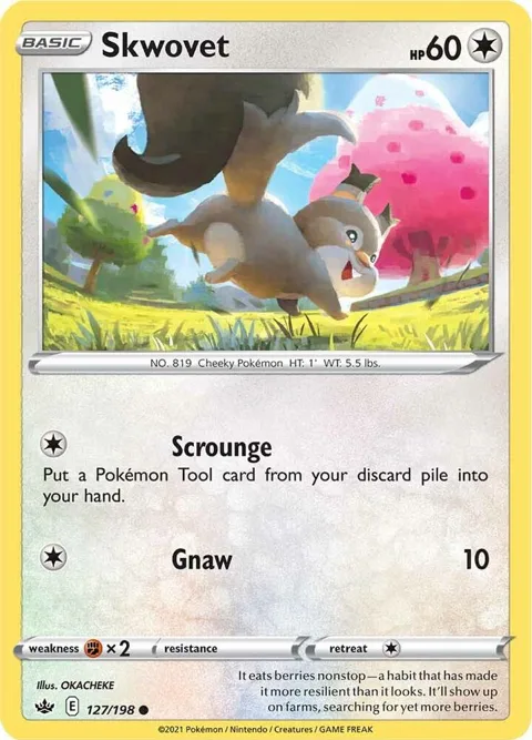 Skwovet #127/198 Reverse Holofoil Pokémon card from Chilling Reign