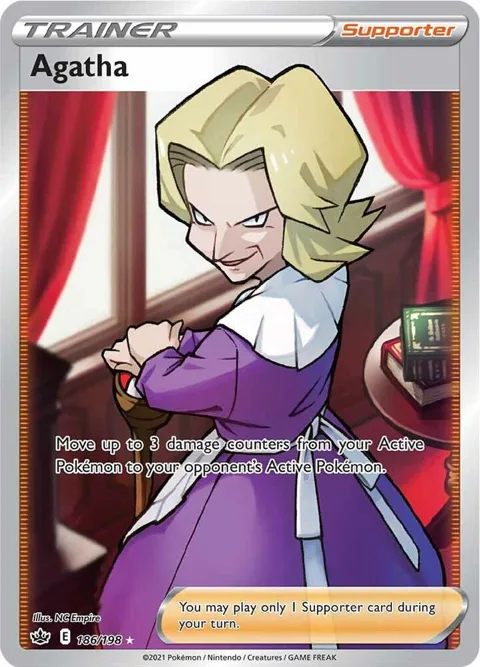 Agatha Full Art #186/198 Holofoil Pokémon card from Chilling Reign