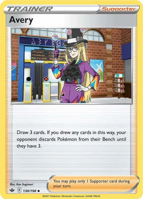 Avery #130/198 Reverse Holofoil Pokémon card from Chilling Reign