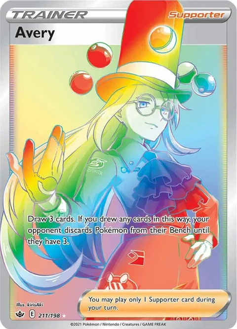 Avery Secret Rare #211/198 Holofoil Pokémon card from Chilling Reign