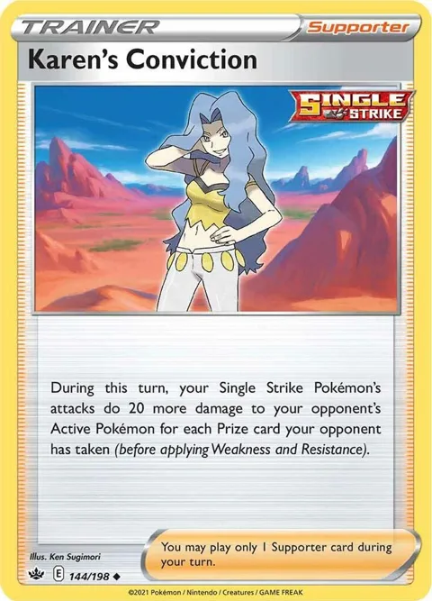 Karen's Conviction #144/198 Reverse Holofoil Pokémon card from Chilling Reign