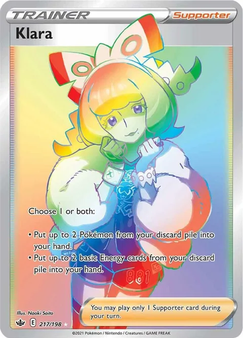Klara Secret Rare #217/198 Holofoil Pokémon card from Chilling Reign