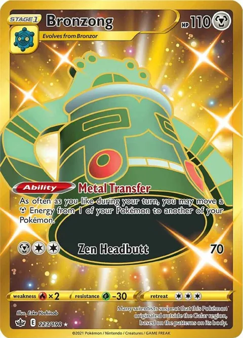 Bronzong Secret Rare #223/198 Holofoil Pokémon card from Chilling Reign