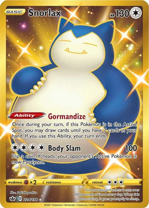 Snorlax Secret Rare #224/198 Holofoil Pokémon card from Chilling Reign