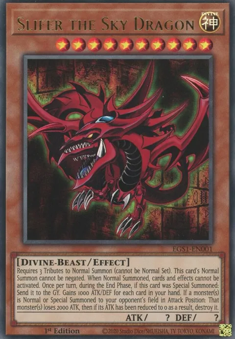 Slifer the Sky Dragon EGS1-EN001 1st Edition Yu-Gi-Oh card from Egyptian God Deck: Slifer the Sky Dragon