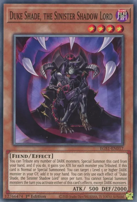 Duke Shade, the Sinister Shadow Lord EGS1-EN017 Yu-Gi-Oh card from Egyptian God Deck: Slifer the Sky Dragon