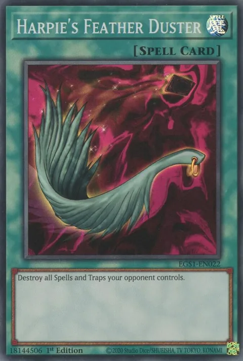 Harpie's Feather Duster EGS1-EN022 1st Edition Yu-Gi-Oh card from Egyptian God Deck: Slifer the Sky Dragon