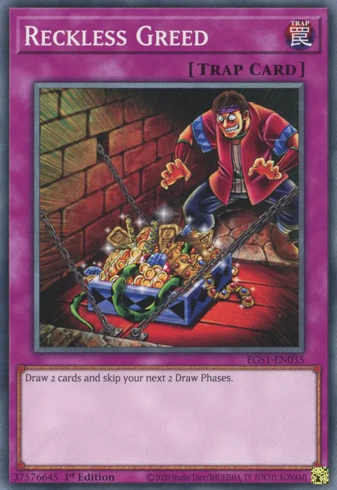 Reckless Greed EGS1-EN035 Yu-Gi-Oh card from Egyptian God Deck: Slifer the Sky Dragon