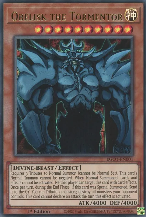 Obelisk the Tormentor EGO1-EN001 Yu-Gi-Oh card from Egyptian God Deck: Obelisk the Tormentor